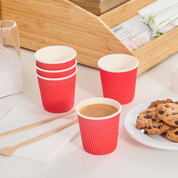 Restaurantware 4 Oz Red Paper Coffee Cup - Ripple Wall - 2 1/2" X 2 1/2" X 2 1/4" - 500 Count Box