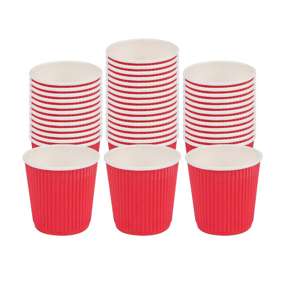 restaurantware 4 oz Red Paper Coffee Cup - Ripple Wall - 2 1/2" x 2 1/2" x 2 1/4" - 500 count box