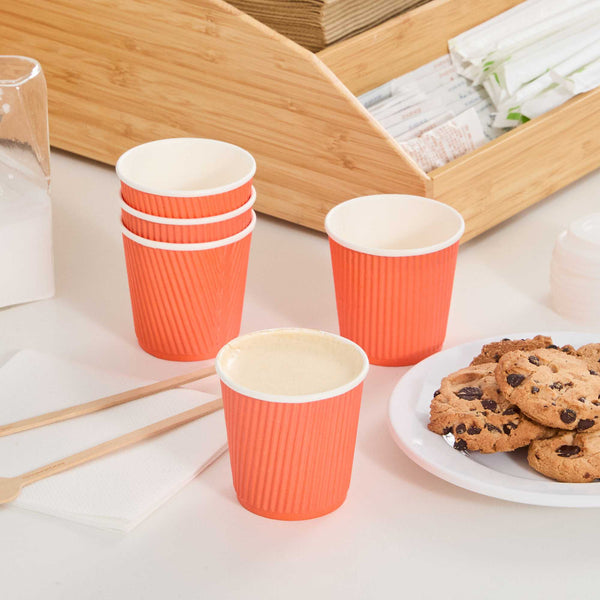 Restaurantware 4 Oz Tangerine Orange Paper Coffee Cup - Ripple Wall - 2 1/2" X 2 1/2" X 2 1/4" - 500 Count Box