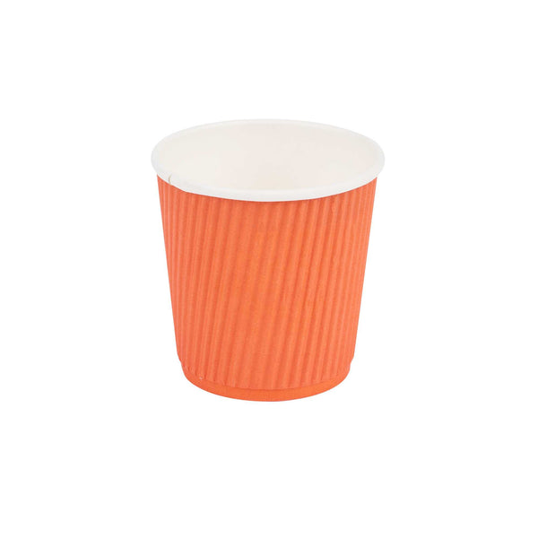 Restaurantware 4 Oz Tangerine Orange Paper Coffee Cup - Ripple Wall - 2 1/2" X 2 1/2" X 2 1/4" - 500 Count Box