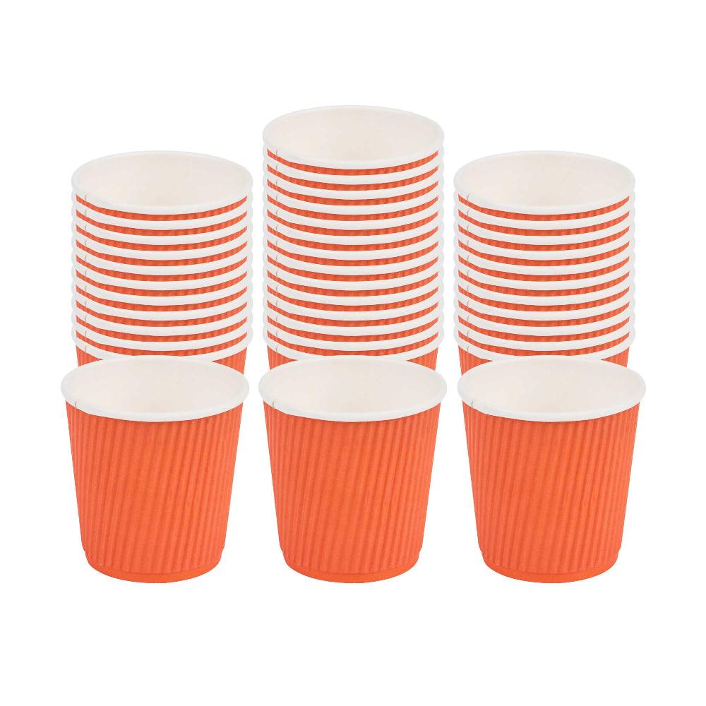 restaurantware 4 oz Tangerine Orange Paper Coffee Cup - Ripple Wall - 2 1/2" x 2 1/2" x 2 1/4" - 500 count box