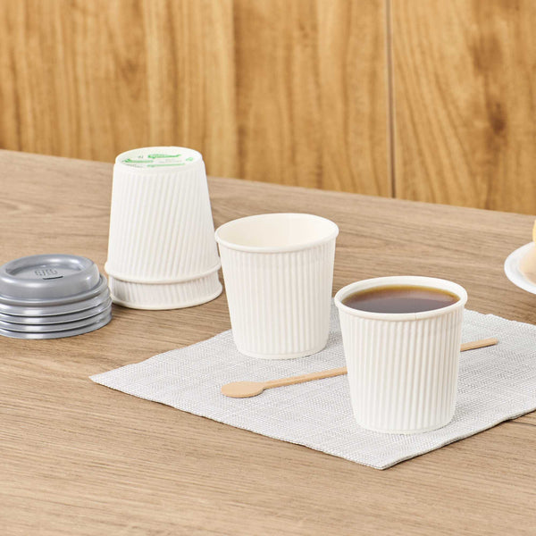 Restaurantware 4 Oz White Paper Coffee Cup - Ripple Wall - 2 1/2" X 2 1/2" X 2 1/4" - 500 Count Box