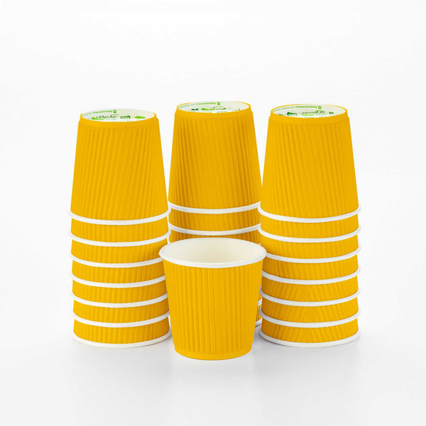 Restaurantware 4 Oz Yellow Paper Coffee Cup - Ripple Wall - 2 1/2" X 2 1/2" X 2 1/4" - 500 Count Box