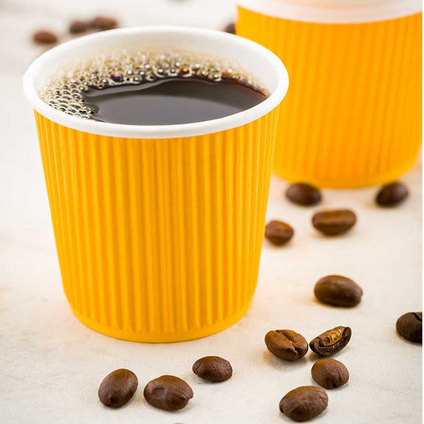 Restaurantware 4 Oz Yellow Paper Coffee Cup - Ripple Wall - 2 1/2" X 2 1/2" X 2 1/4" - 500 Count Box