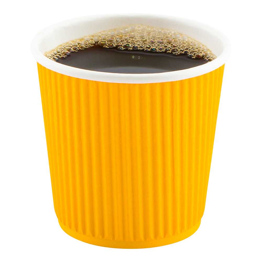restaurantware 4 oz Yellow Paper Coffee Cup - Ripple Wall - 2 1/2" x 2 1/2" x 2 1/4" - 500 count box