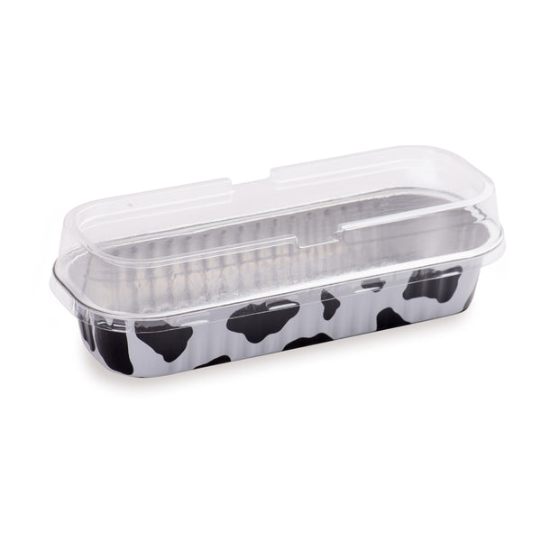 Restaurantware 7 Oz Rectangle Cow Lines Aluminum Baking Loaf Pan - With Plastic Dome Lid - 6 1/2" X 2 1/2" X 1 1/4" - 100 Count Box