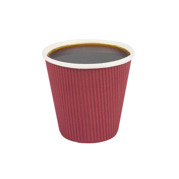 Restaurantware 8 Oz Crimson Paper Coffee Cup - Ripple Wall - 3 1/2" X 3 1/2" X 3 1/4" - 500 Count Box