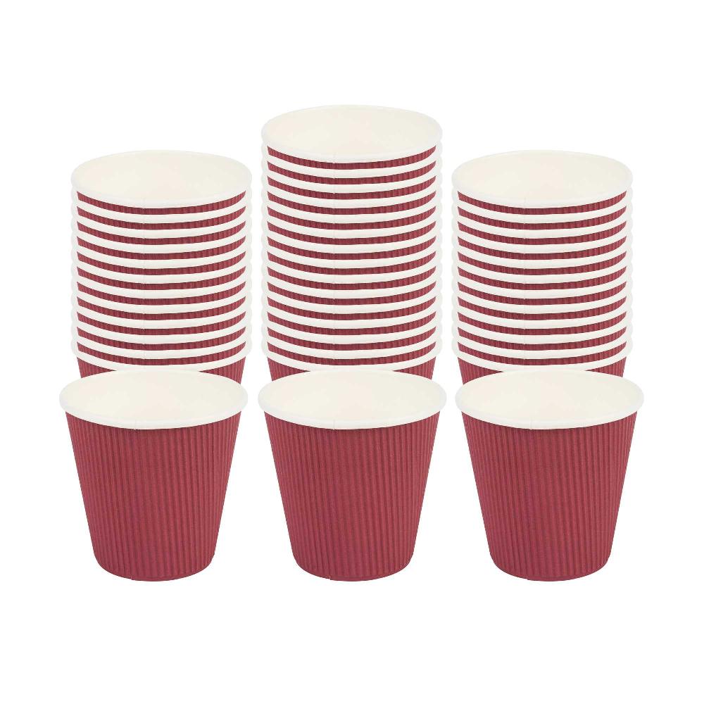 restaurantware 8 oz Crimson Paper Coffee Cup - Ripple Wall - 3 1/2" x 3 1/2" x 3 1/4" - 500 count box