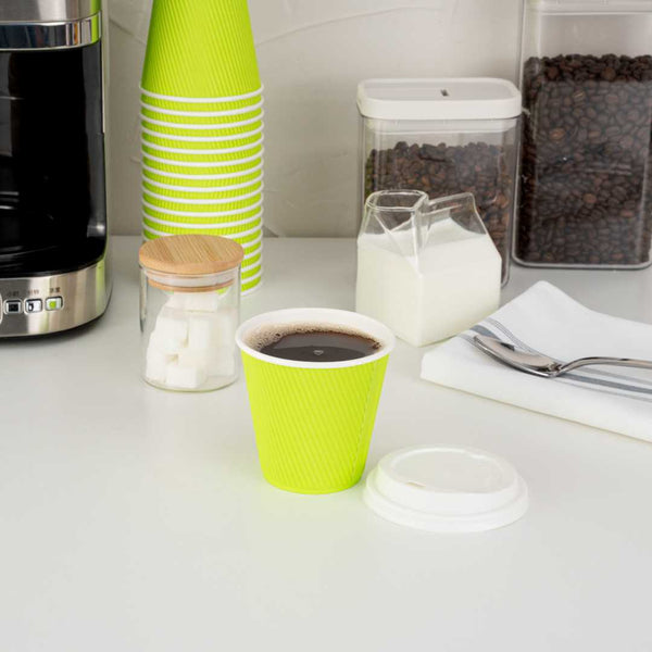 Restaurantware 8 Oz Eco Green Paper Coffee Cup - Ripple Wall - 3 1/2" X 3 1/2" X 3 1/4" - 500 Count Box