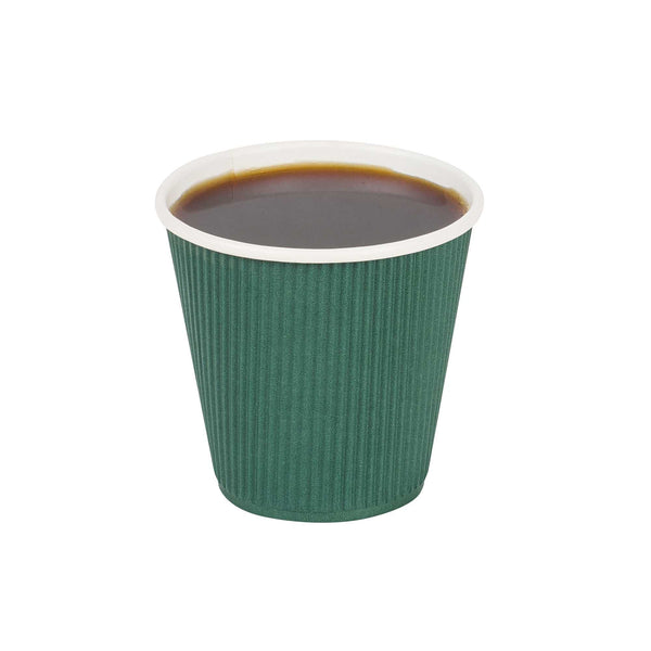 Restaurantware 8 Oz Forest Green Paper Coffee Cup - Ripple Wall - 3 1/2" X 3 1/2" X 3 1/4" - 500 Count Box