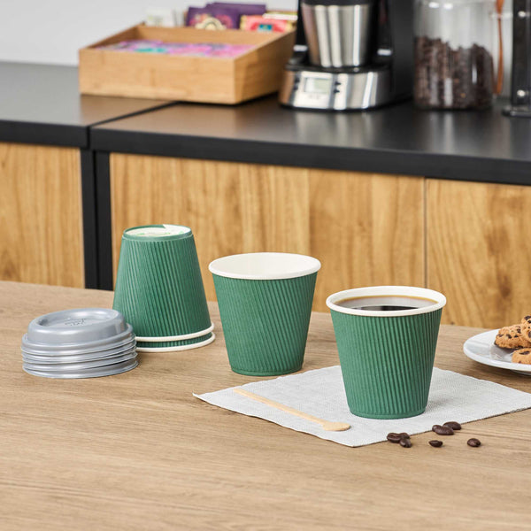 Restaurantware 8 Oz Forest Green Paper Coffee Cup - Ripple Wall - 3 1/2" X 3 1/2" X 3 1/4" - 500 Count Box