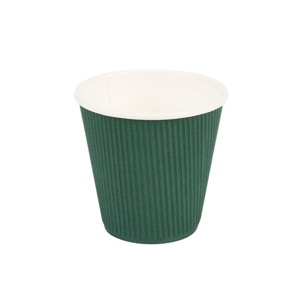 Restaurantware 8 Oz Forest Green Paper Coffee Cup - Ripple Wall - 3 1/2" X 3 1/2" X 3 1/4" - 500 Count Box