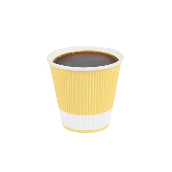 Restaurantware 8 Oz Light Yellow Paper Coffee Cup - Ripple Wall - 3 1/2" X 3 1/2" X 3 1/4" - 500 Count Box