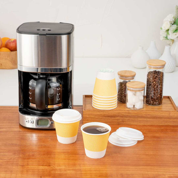 Restaurantware 8 Oz Light Yellow Paper Coffee Cup - Ripple Wall - 3 1/2" X 3 1/2" X 3 1/4" - 500 Count Box