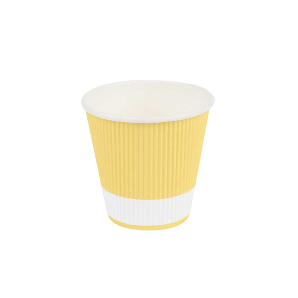 Restaurantware 8 Oz Light Yellow Paper Coffee Cup - Ripple Wall - 3 1/2" X 3 1/2" X 3 1/4" - 500 Count Box