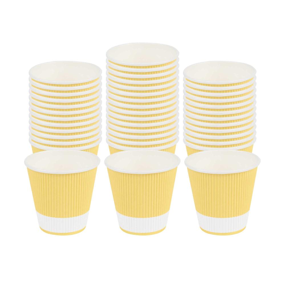 restaurantware 8 oz Light Yellow Paper Coffee Cup - Ripple Wall - 3 1/2" x 3 1/2" x 3 1/4" - 500 count box