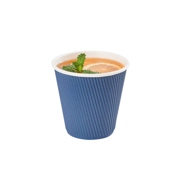 Restaurantware 8 Oz Midnight Blue Paper Coffee Cup - Ripple Wall - 3 1/2" X 3 1/2" X 3 1/4" - 500 Count Box