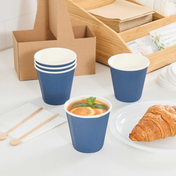 Restaurantware 8 Oz Midnight Blue Paper Coffee Cup - Ripple Wall - 3 1/2" X 3 1/2" X 3 1/4" - 500 Count Box