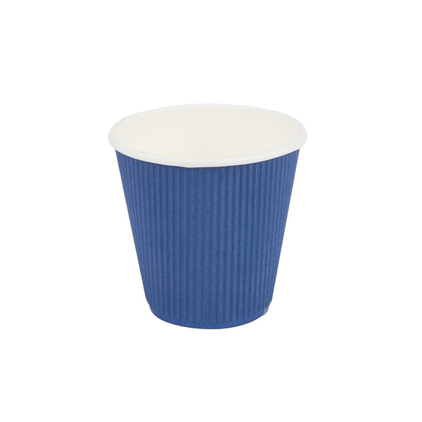 Restaurantware 8 Oz Midnight Blue Paper Coffee Cup - Ripple Wall - 3 1/2" X 3 1/2" X 3 1/4" - 500 Count Box