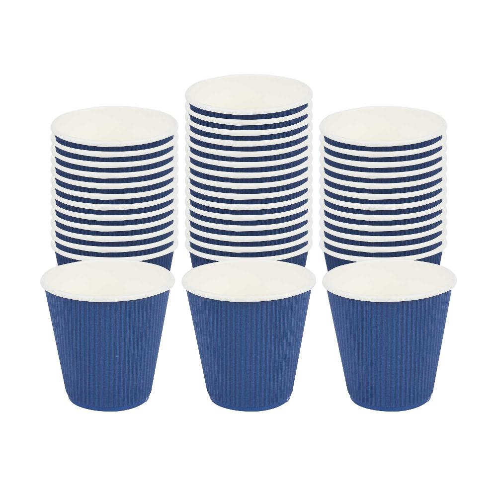 restaurantware 8 oz Midnight Blue Paper Coffee Cup - Ripple Wall - 3 1/2" x 3 1/2" x 3 1/4" - 500 count box