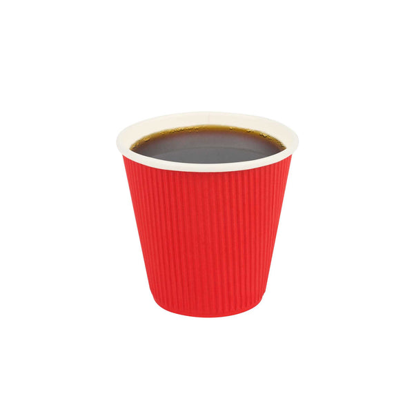 Restaurantware 8 Oz Red Paper Coffee Cup - Ripple Wall - 3 1/2" X 3 1/2" X 3 1/4" - 500 Count Box