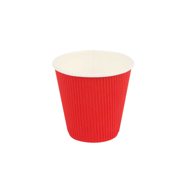 Restaurantware 8 Oz Red Paper Coffee Cup - Ripple Wall - 3 1/2" X 3 1/2" X 3 1/4" - 500 Count Box