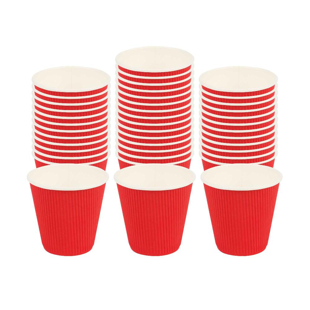 restaurantware 8 oz Red Paper Coffee Cup - Ripple Wall - 3 1/2" x 3 1/2" x 3 1/4" - 500 count box