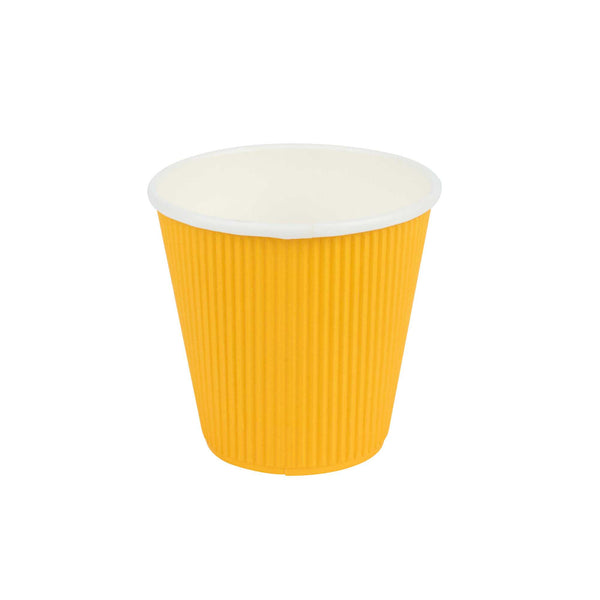 Restaurantware 8 Oz Yellow Paper Coffee Cup - Ripple Wall - 3 1/2" X 3 1/2" X 3 1/4" - 500 Count Box