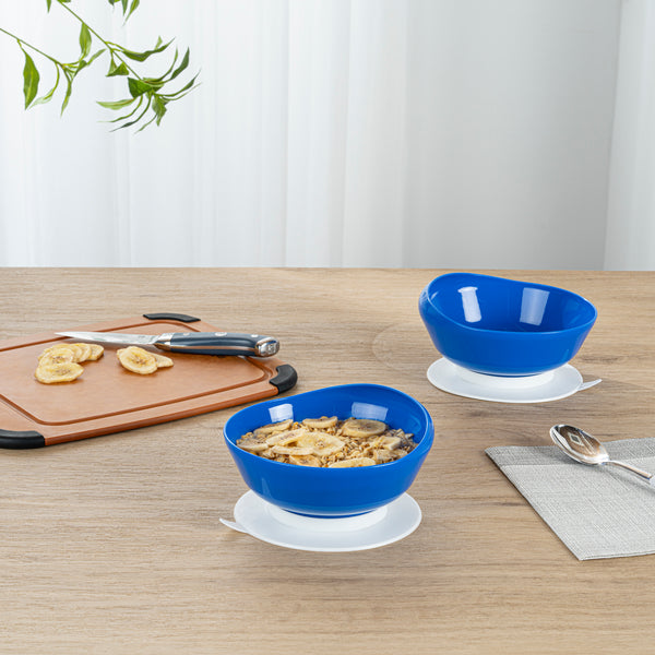 Restaurantware Adapt Tek 19 Oz Round Blue Plastic Scoop Bowl - Spillproof With Suction Base - 5 3/4" X 5 3/4" X 3" - 20 Count Box