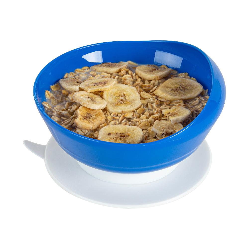 restaurantware Adapt Tek 19 oz Round Blue Plastic Scoop Bowl - Spillproof with Suction Base - 5 3/4" x 5 3/4" x 3" - 20 count box