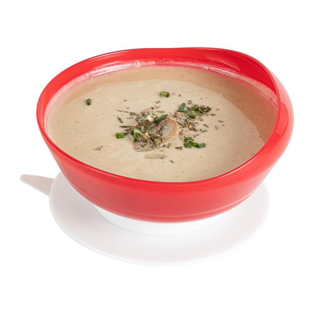restaurantware Adapt Tek 19 oz Round Red Plastic Scoop Bowl - Spillproof with Suction Base - 5 3/4" x 5 3/4" x 3" - 20 count box