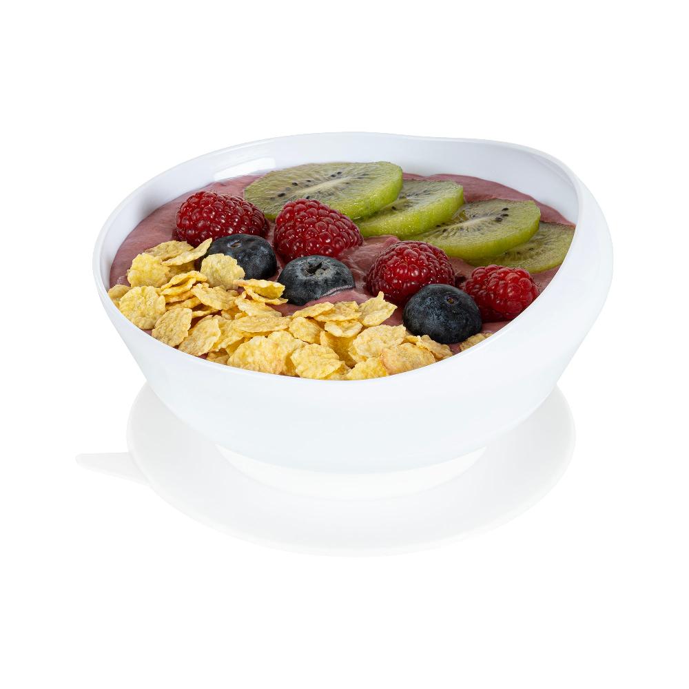 restaurantware Adapt Tek 19 oz Round White Plastic Scoop Bowl - Spillproof with Suction Base - 5 3/4" x 5 3/4" x 3" - 20 count box