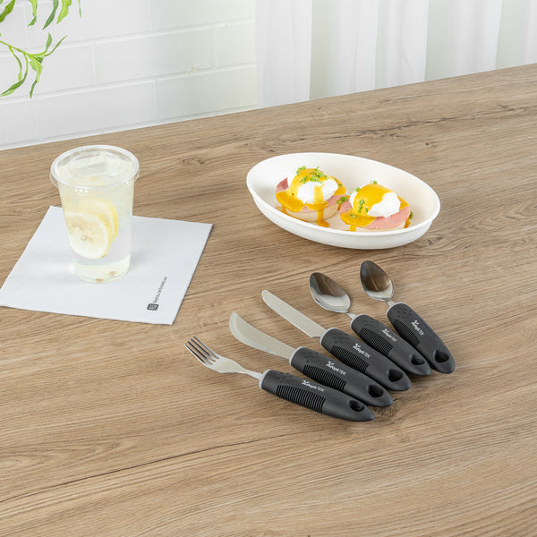 Restaurantware Adapt Tek Black Stainless Steel 5-Piece Adaptive Utensil Set - Lightweight Non-Slip - 1 Count Box