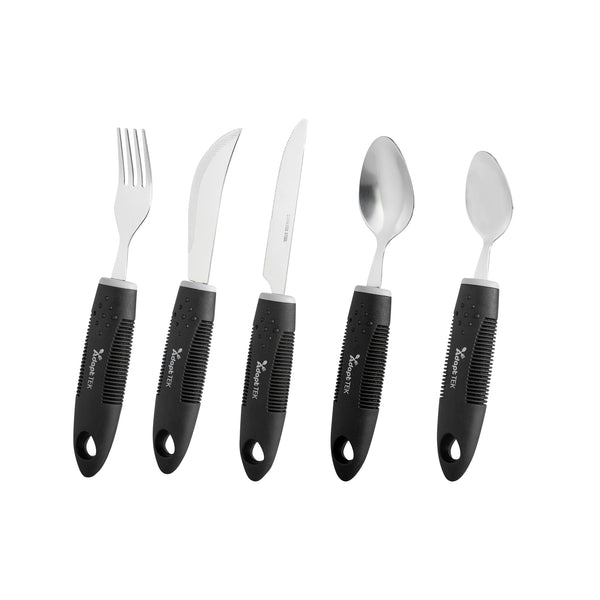Restaurantware Adapt Tek Black Stainless Steel 5-Piece Adaptive Utensil Set - Lightweight Non-Slip - 1 Count Box