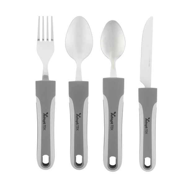 Restaurantware Adapt Tek Gray Stainless Steel 4-Piece Adaptive Utensil Set - Lightweight Non-Slip - 1 Count Box