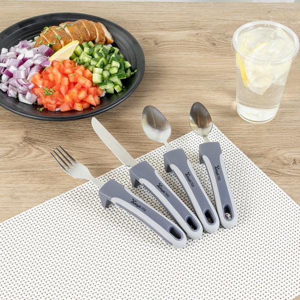 Restaurantware Adapt Tek Gray Stainless Steel 4-Piece Adaptive Utensil Set - Lightweight Non-Slip - 1 Count Box