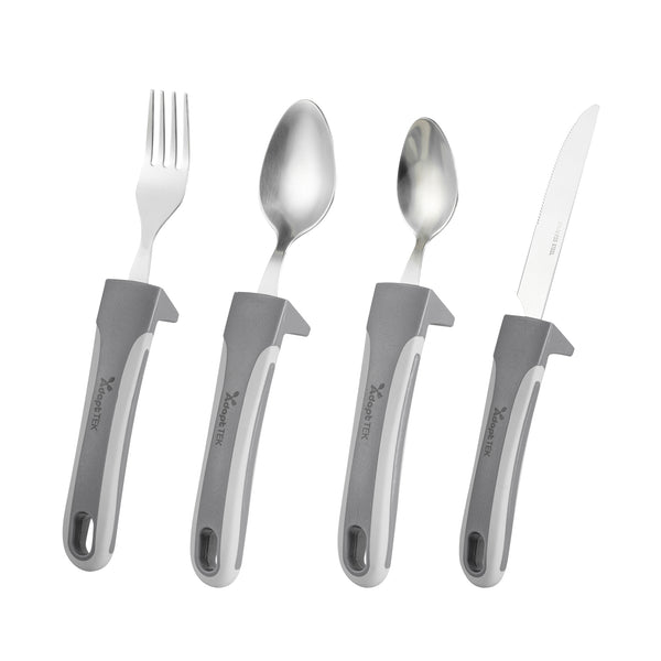 Restaurantware Adapt Tek Gray Stainless Steel 4-Piece Adaptive Utensil Set - Lightweight Non-Slip - 1 Count Box