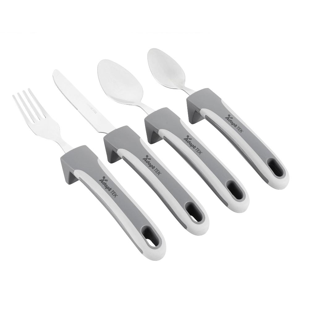 restaurantware Adapt Tek Gray Stainless Steel 4-Piece Adaptive Utensil Set - Lightweight Non-Slip - 1 count box