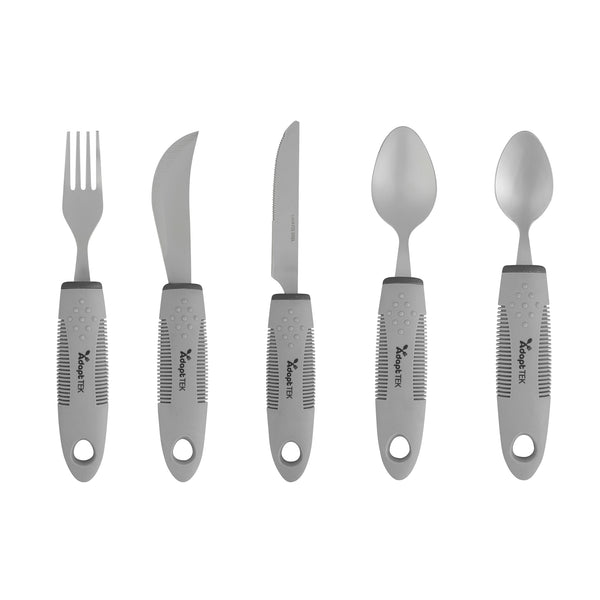 Restaurantware Adapt Tek Gray Stainless Steel 5-Piece Adaptive Utensil Set - Lightweight Non-Slip - 1 Count Box