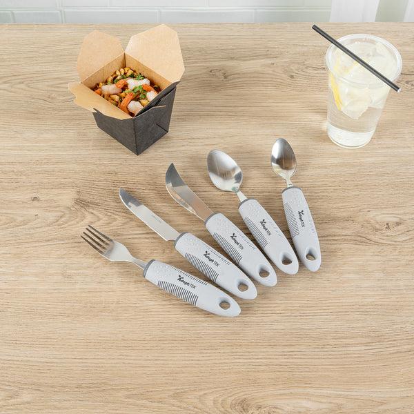 Restaurantware Adapt Tek Gray Stainless Steel 5-Piece Adaptive Utensil Set - Lightweight Non-Slip - 1 Count Box