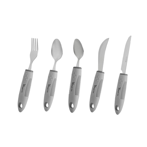Restaurantware Adapt Tek Gray Stainless Steel 5-Piece Adaptive Utensil Set - Lightweight Non-Slip - 1 Count Box