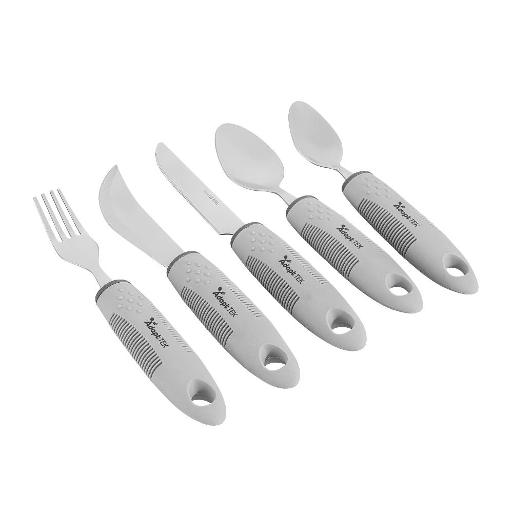 restaurantware Adapt Tek Gray Stainless Steel 5-Piece Adaptive Utensil Set - Lightweight Non-Slip - 1 count box