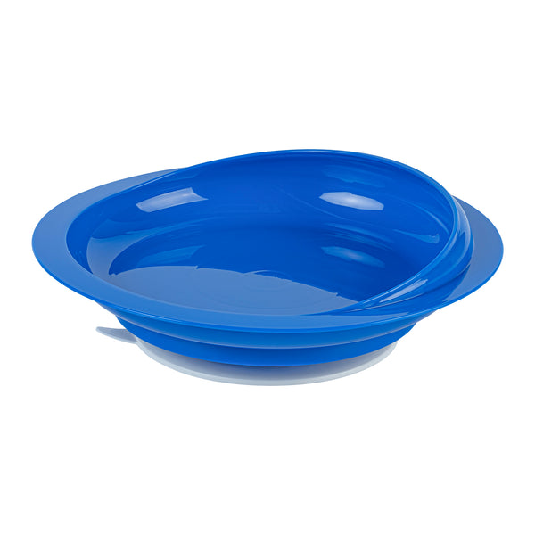 Restaurantware Adapt Tek Round Blue Plastic Scoop Plate - Spillproof With Suction Base - 9" X 9" X 2 1/4" - 20 Count Box