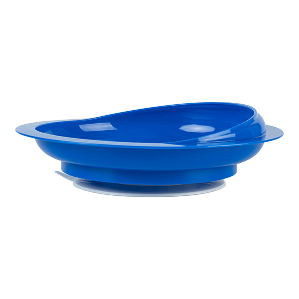 Restaurantware Adapt Tek Round Blue Plastic Scoop Plate - Spillproof With Suction Base - 9" X 9" X 2 1/4" - 20 Count Box