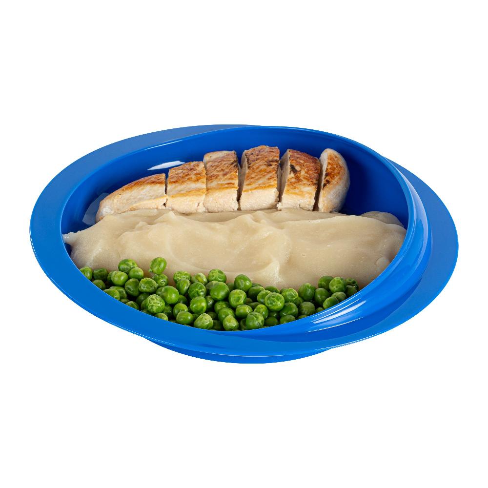 restaurantware Adapt Tek Round Blue Plastic Scoop Plate - Spillproof with Suction Base - 9" x 9" x 2 1/4" - 20 count box