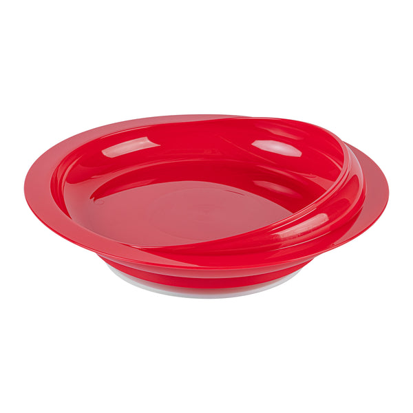 Restaurantware Adapt Tek Round Red Plastic Scoop Plate - Spillproof With Suction Base - 9" X 9" X 2 1/4" - 20 Count Box
