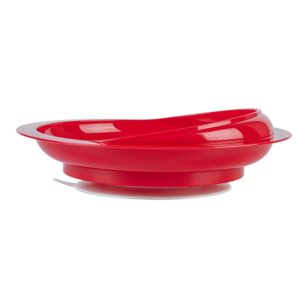 Restaurantware Adapt Tek Round Red Plastic Scoop Plate - Spillproof With Suction Base - 9" X 9" X 2 1/4" - 20 Count Box