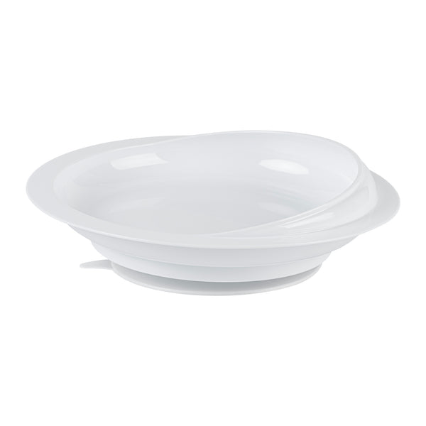 Restaurantware Adapt Tek Round White Plastic Scoop Plate - Spillproof With Suction Base - 9" X 9" X 2 1/4" - 20 Count Box