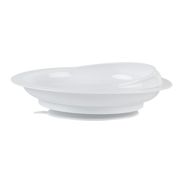 Restaurantware Adapt Tek Round White Plastic Scoop Plate - Spillproof With Suction Base - 9" X 9" X 2 1/4" - 20 Count Box