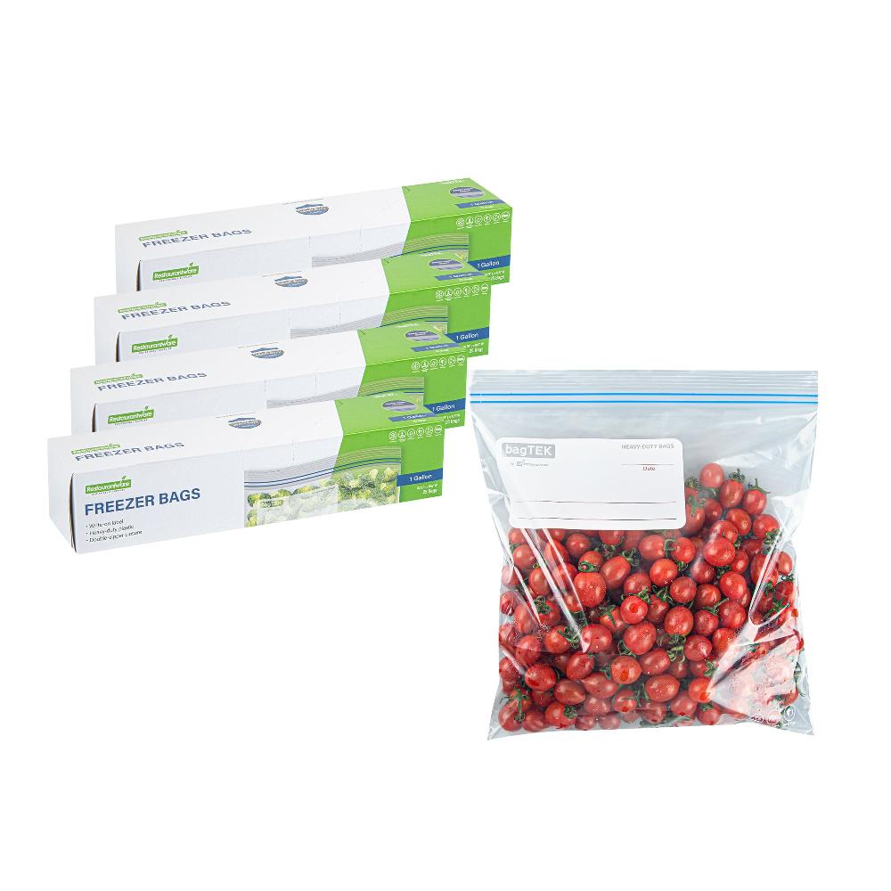 restaurantware Bag Tek 1 gal Clear Plastic Freezer Bag - Double Zipper Write-On Label BPA-Free - 10 3/4" x 10 1/2" - 1000 count box